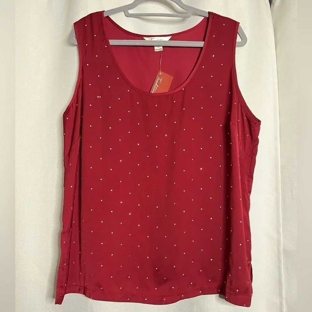 Tradition Burgundy Red Satin Rhinestone Top 1X - Picture 8 of 8
